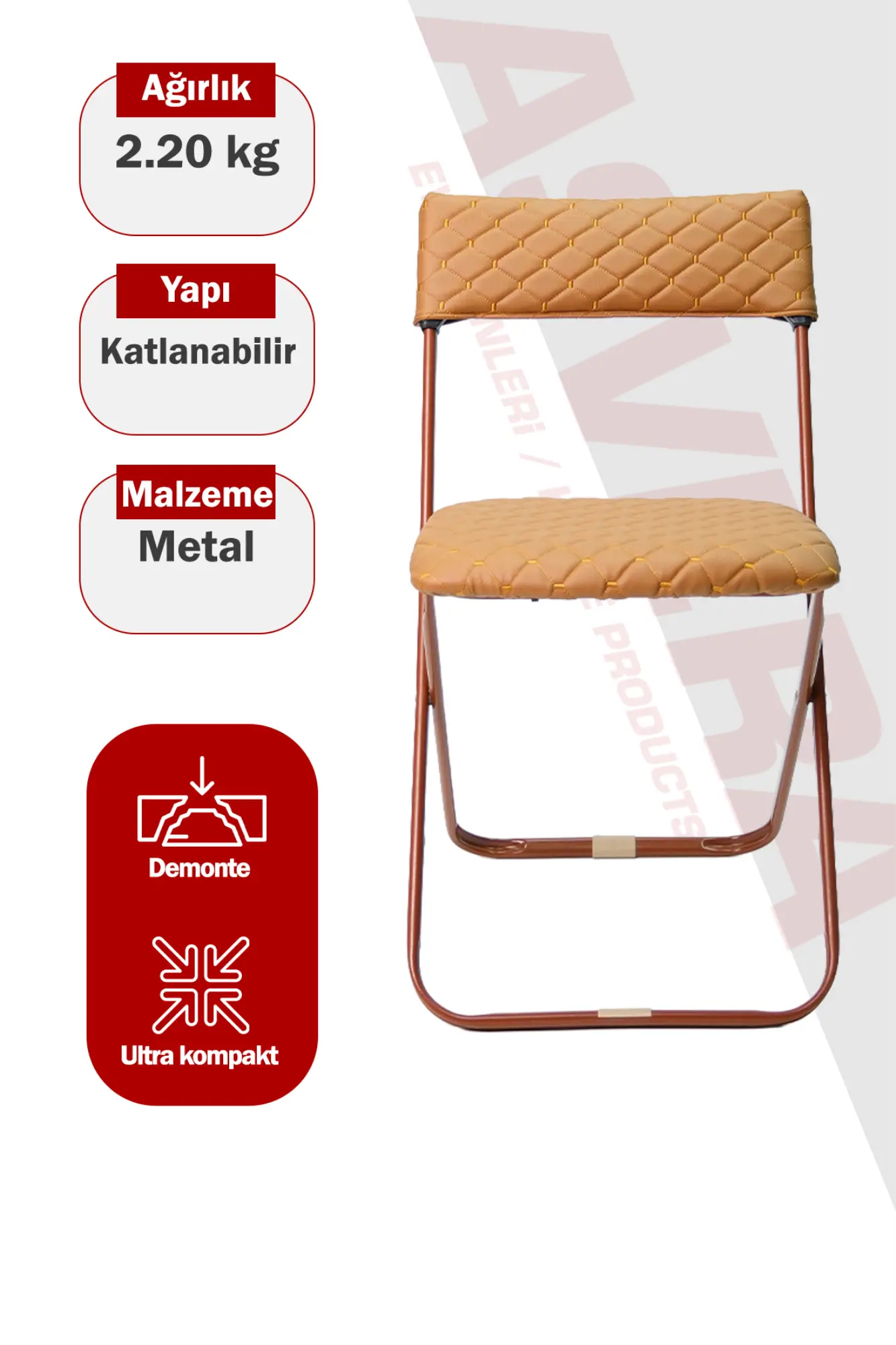 ASVERA Anatolia Krem Katlanabilir Çelik Sandalye 6'lı Set Salon Balkon