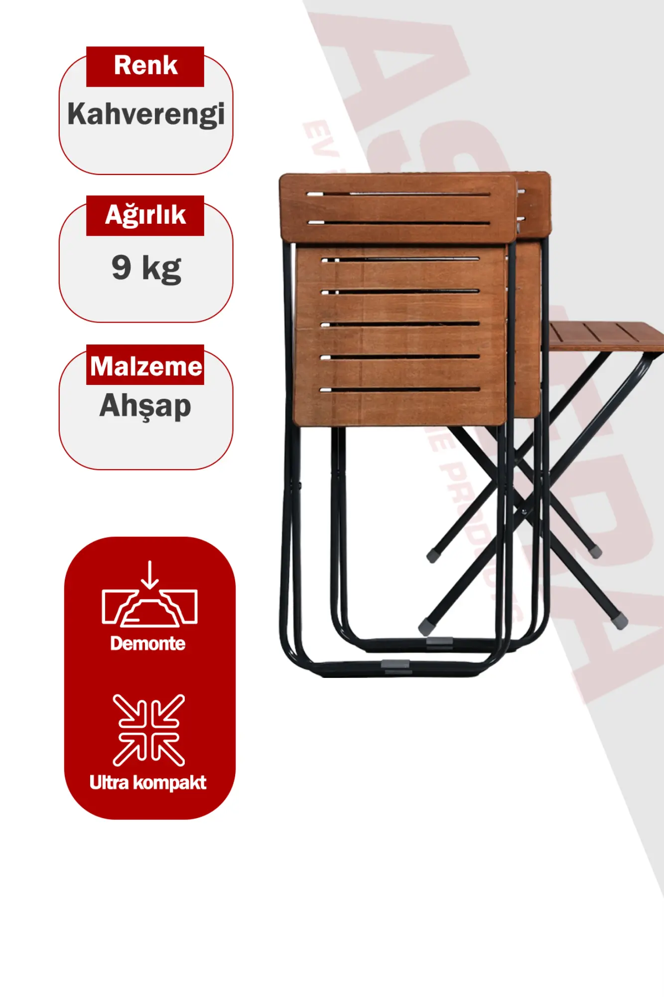 ASVERA New Payitaht 2+1 Set Krem Katlanır Masa Sandalye Balkon Takımı
