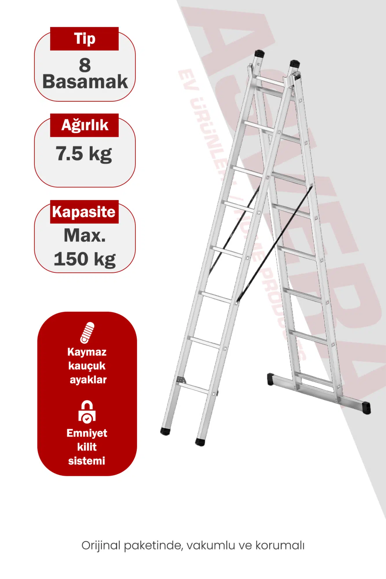 2X2,5=5 METRE "A" TİPİ 2 PARÇALI ALÜMİNYUM MERDİVEN