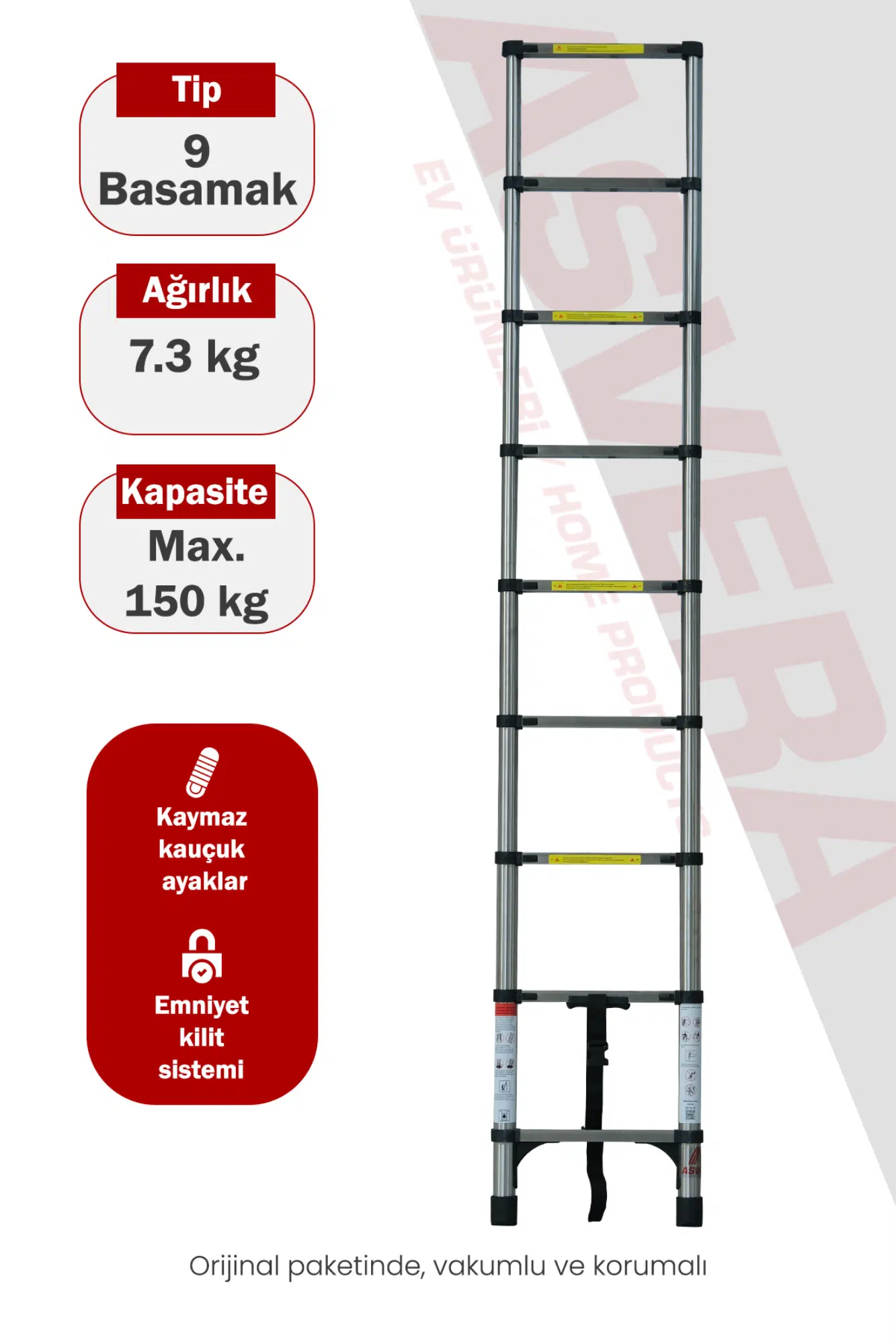 ALÜMİNYUM TELESKOPİK MERDİVEN 2.6 M - 9 BASAMAK