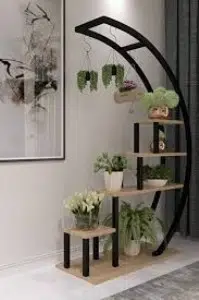 Asvera 28-018 Büyük C Tipi Dekoratif Metal Ahşap Çiçeklik - 180 cm Dev Saksı Standı Rafı