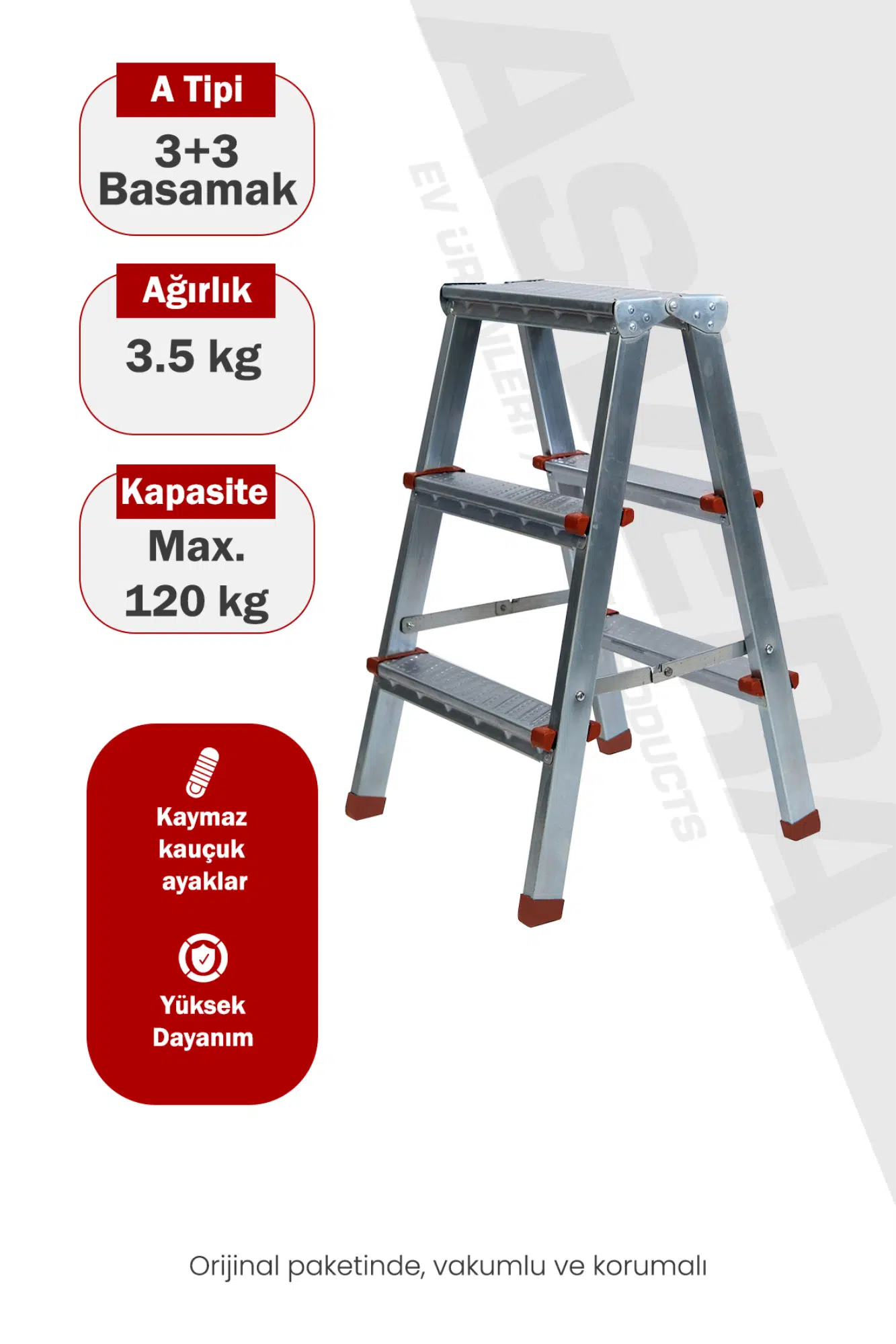 Asvera 3+3 Çift Çıkışlı A Tipi Katlanabilir Profil Merdiven - Çift Taraflı Galvanizli Merdiven
