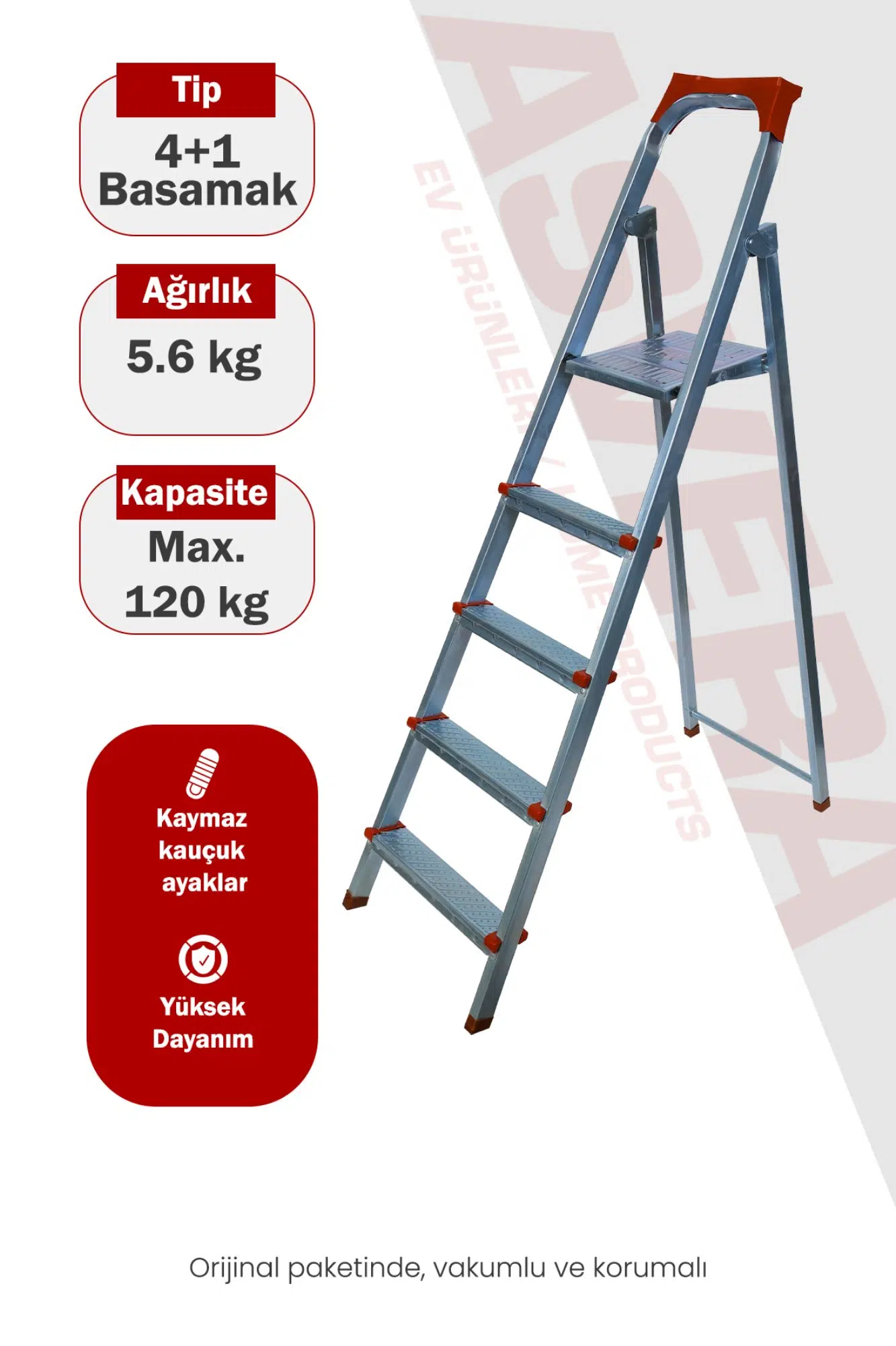 Asvera 4+1 (5 Basamaklı) Ev Tipi Katlanabilir Profil Merdiven - Sağlam Çelik Boya Merdiveni