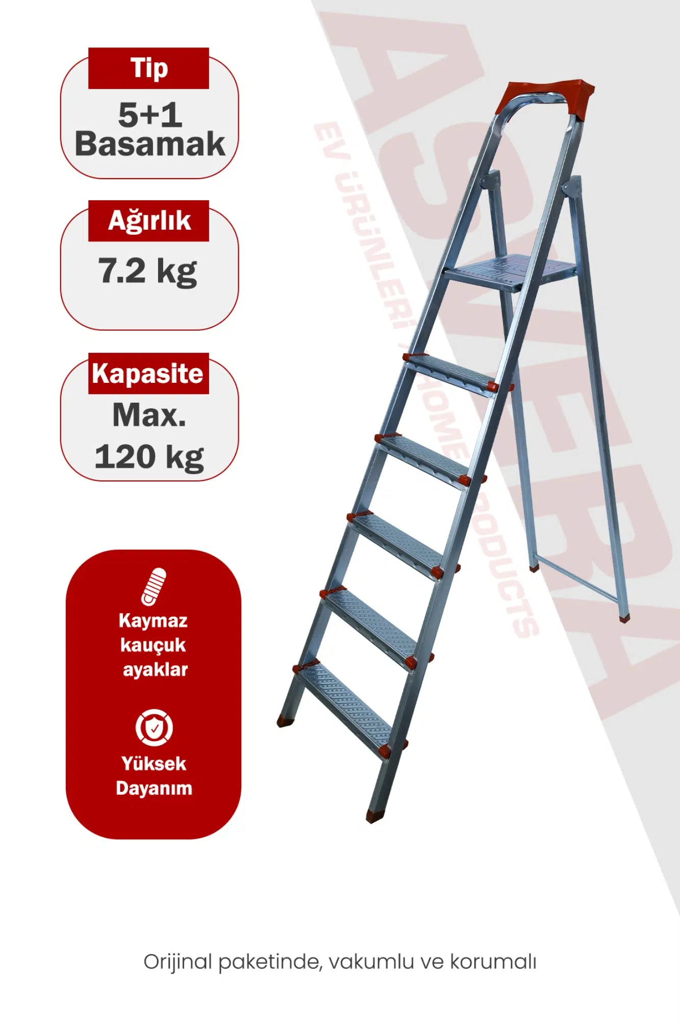 Asvera 5+1 (6 Basamaklı) Ev Tipi Katlanabilir Profil Merdiven - Sağlam Çelik Boya Merdiveni