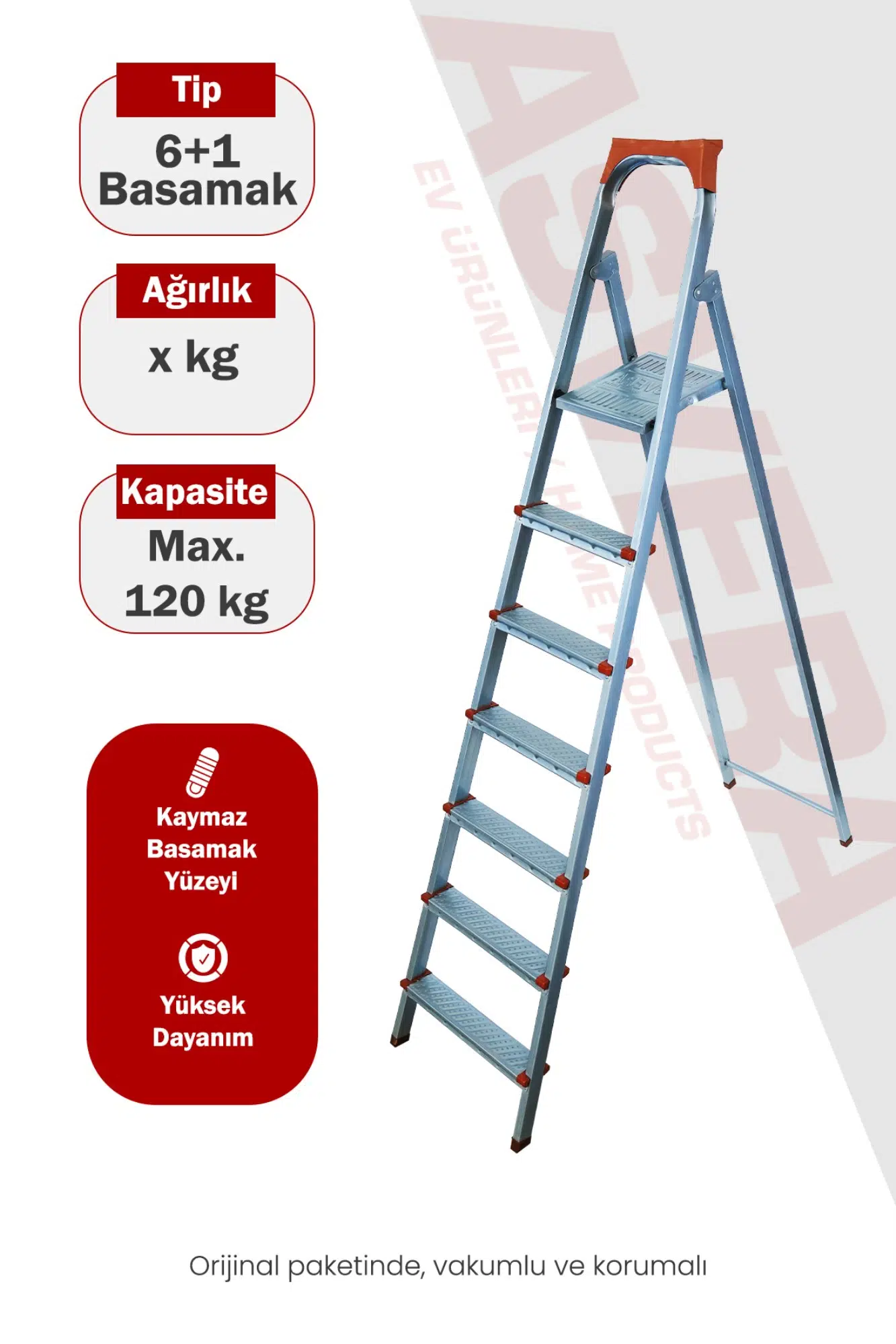 Asvera 6+1 (7 Basamaklı) Ev Tipi Katlanabilir Profil Merdiven - Sağlam Çelik Depo Merdiveni