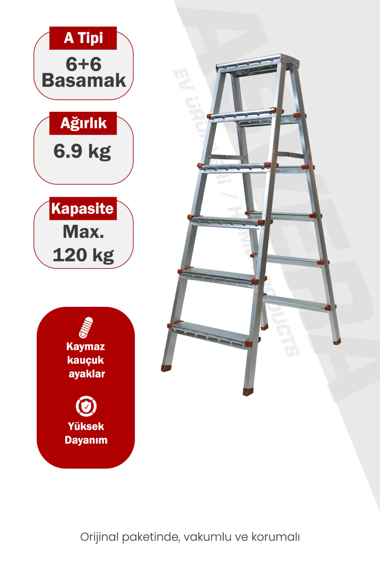 Asvera 6+6 Çift Çıkışlı A Tipi Katlanabilir Profil Merdiven - Çift Taraflı Galvanizli Merdiven