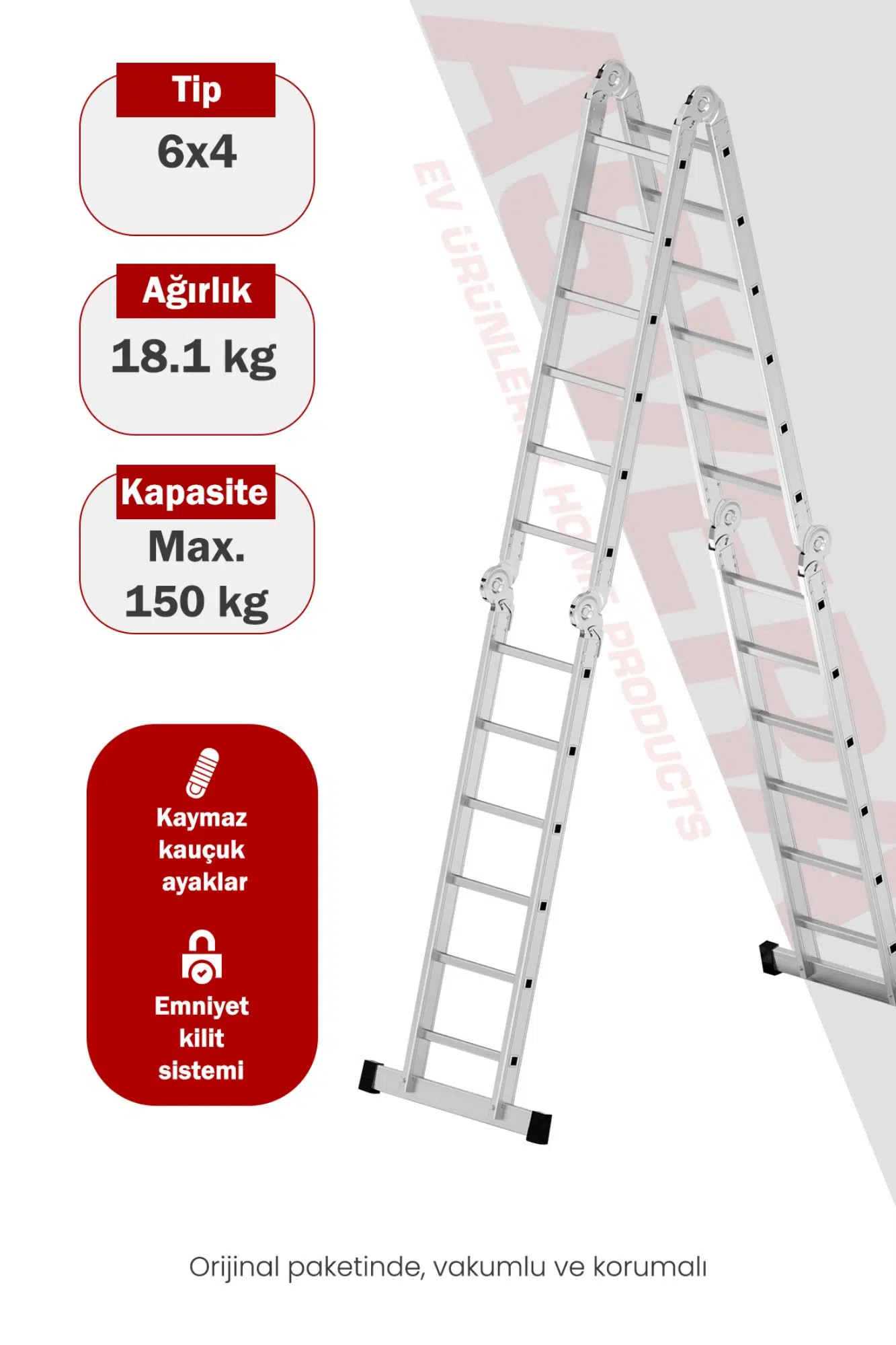 Asvera 6.8 Metre Çok Amaçlı Akrobat Merdiven - 24 Basamaklı 4x6 Katlanır Profesyonel Merdiven