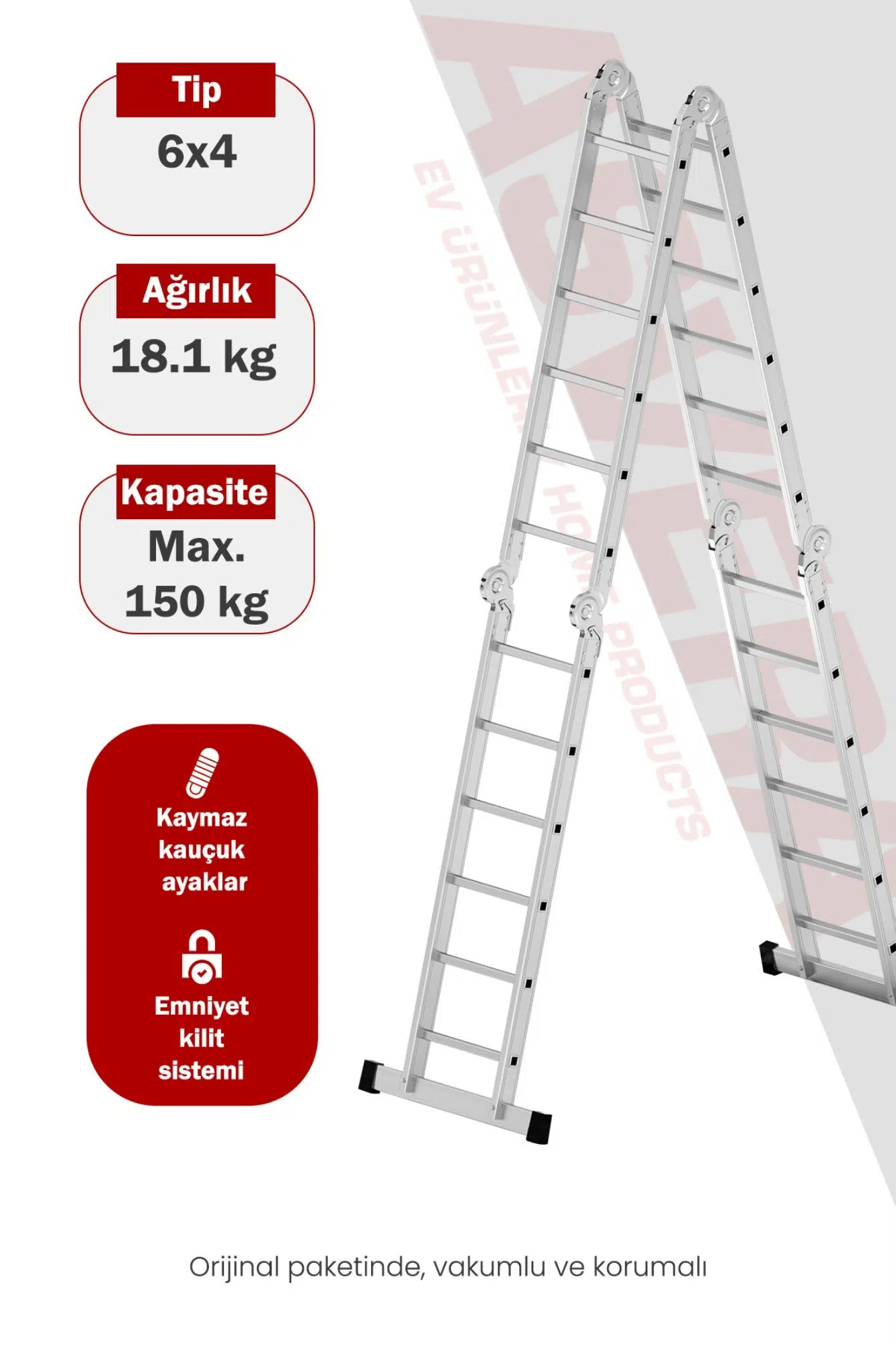 Asvera 6.8 Metre Çok Amaçlı Akrobat Merdiven - 24 Basamaklı 4x6 Katlanır Profesyonel Merdiven