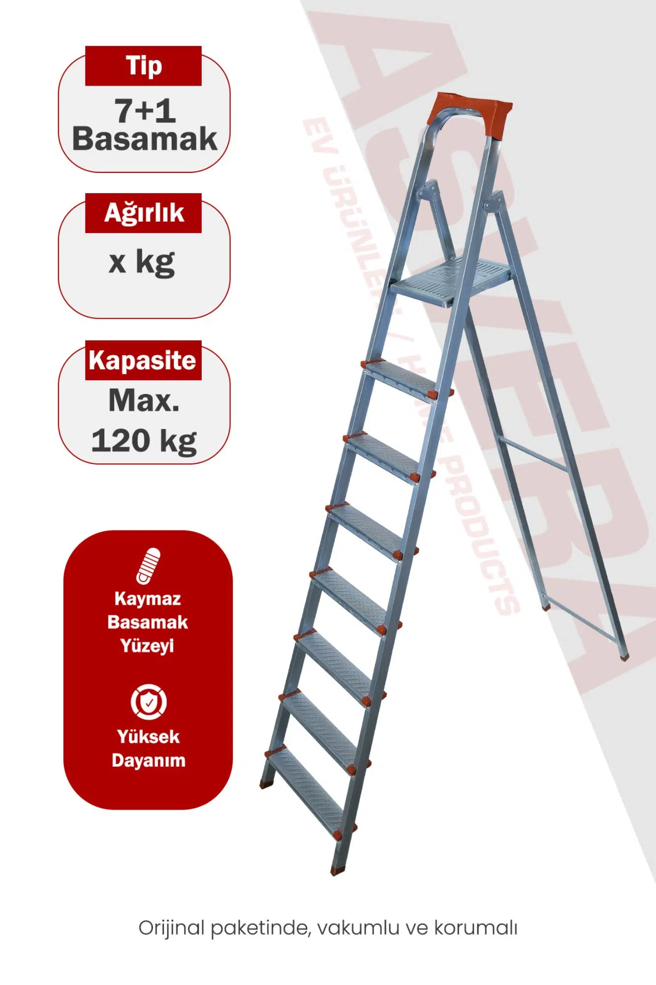 Asvera 7+1 (8 Basamaklı) Katlanabilir Profil Merdiven - Sağlam Çelik Çatı ve Depo Merdiveni