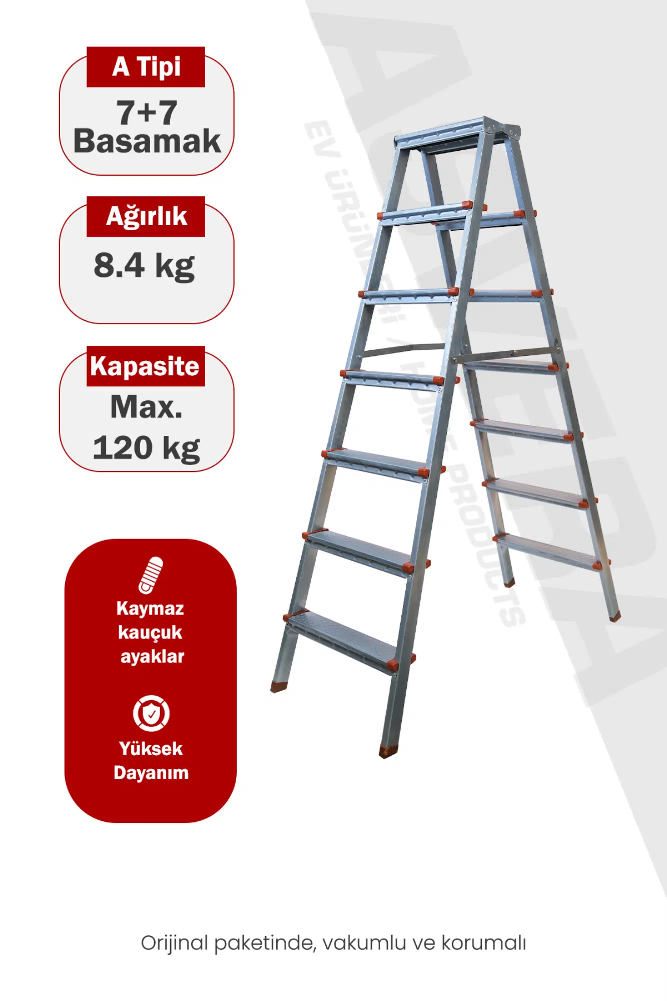 Asvera 7+7 Çift Çıkışlı A Tipi Katlanabilir Profil Merdiven - Çift Taraflı Galvanizli Merdiven