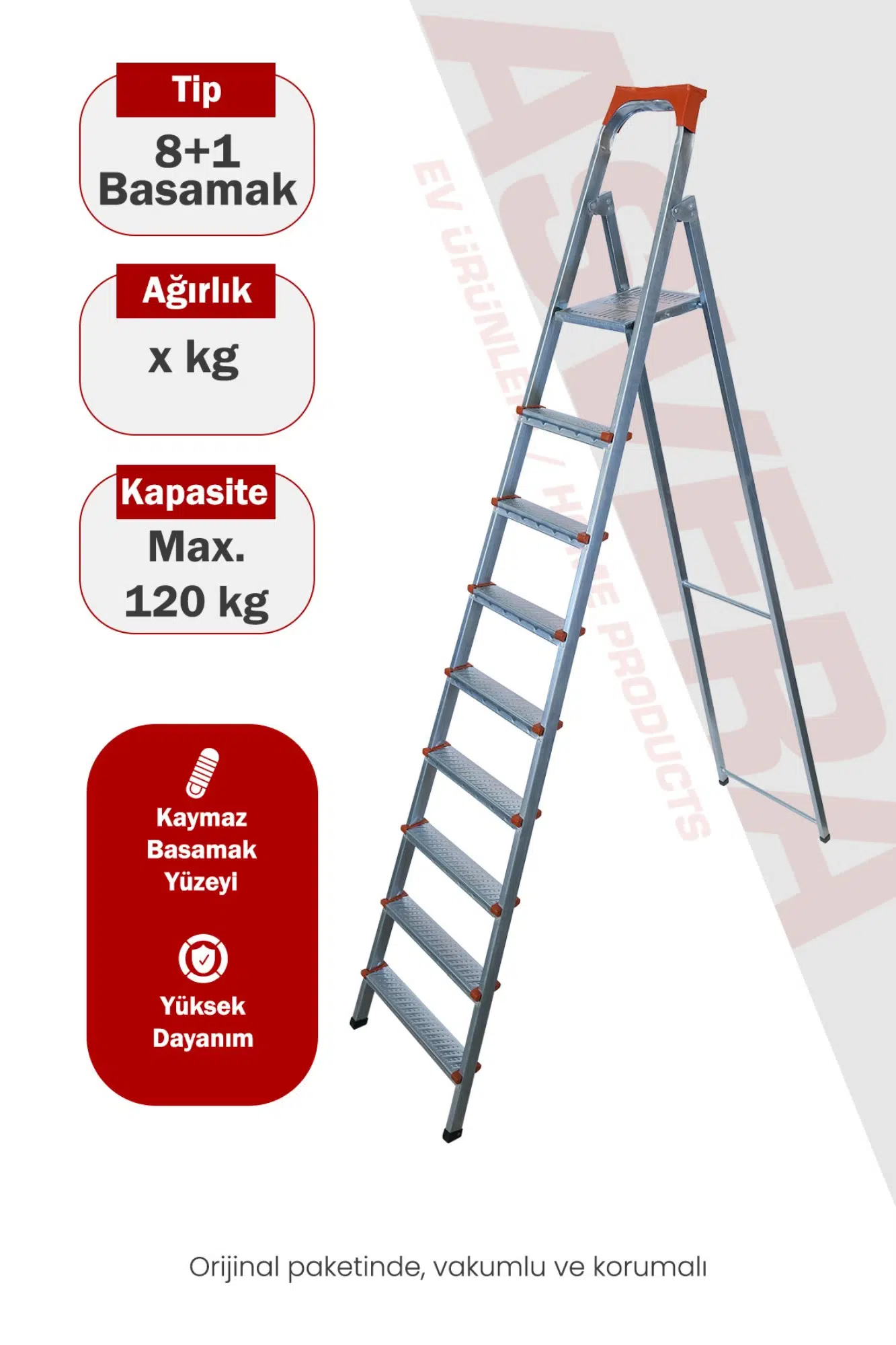 Asvera 8+1 (9 Basamaklı) Katlanabilir Profil Merdiven - Sağlam Çelik Çatı ve Dış Cephe Merdiveni