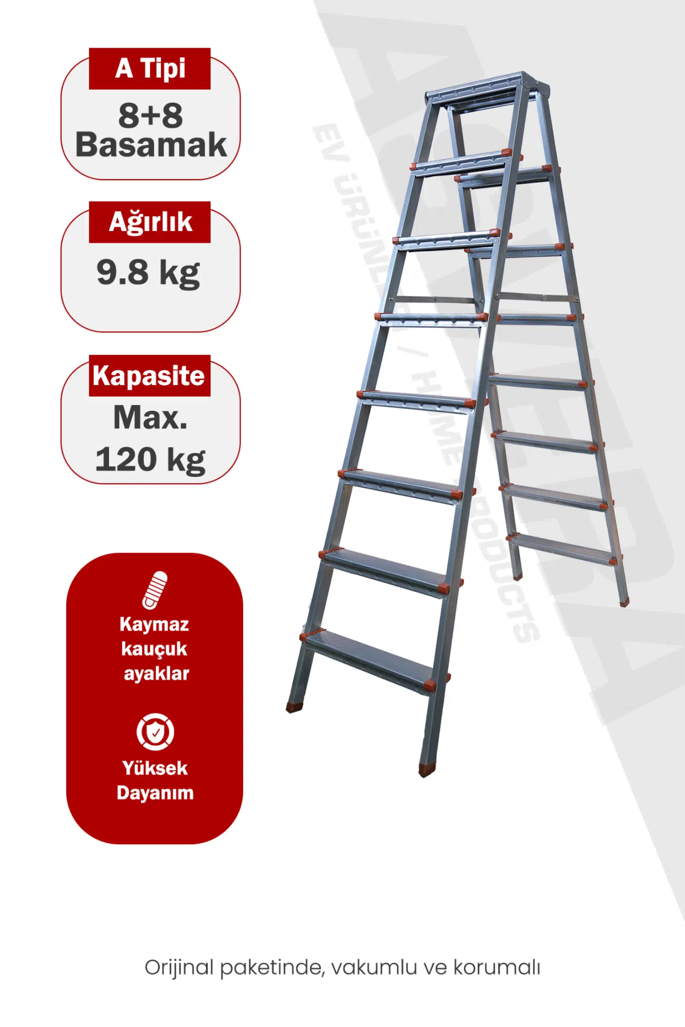 Asvera 8+8 Çift Çıkışlı A Tipi Katlanabilir Profil Merdiven - Çift Taraflı Galvanizli Merdiven