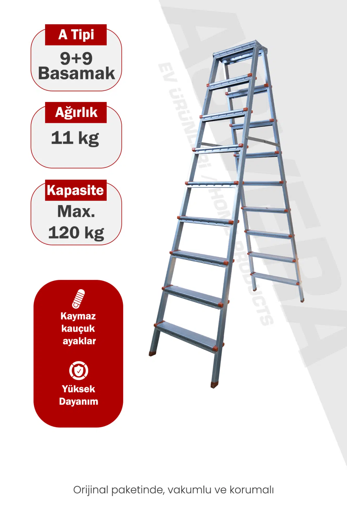 Asvera 9+9 Çift Çıkışlı A Tipi Katlanabilir Profil Merdiven - Çift Taraflı Galvanizli Merdiven