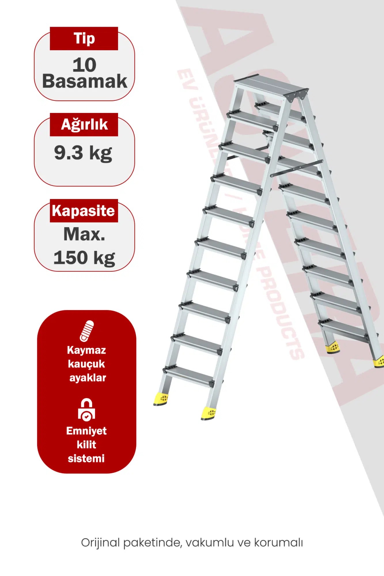 ASVERA ALÜMİNYUM 10+10 ÇİFT ÇIKIŞLI MERDİVEN