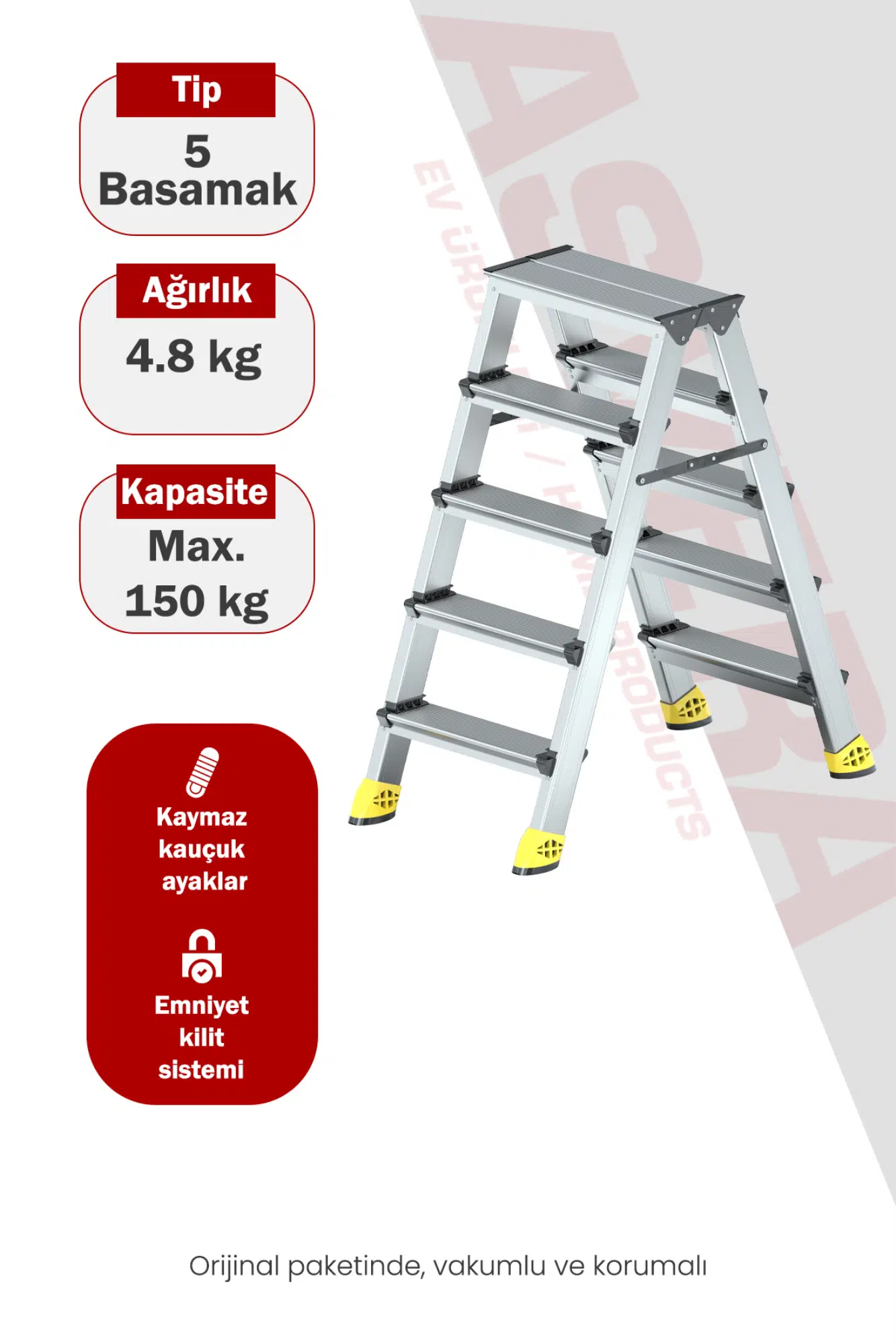ASVERA ALÜMİNYUM 5+5 ÇİFT ÇIKIŞLI MERDİVEN
