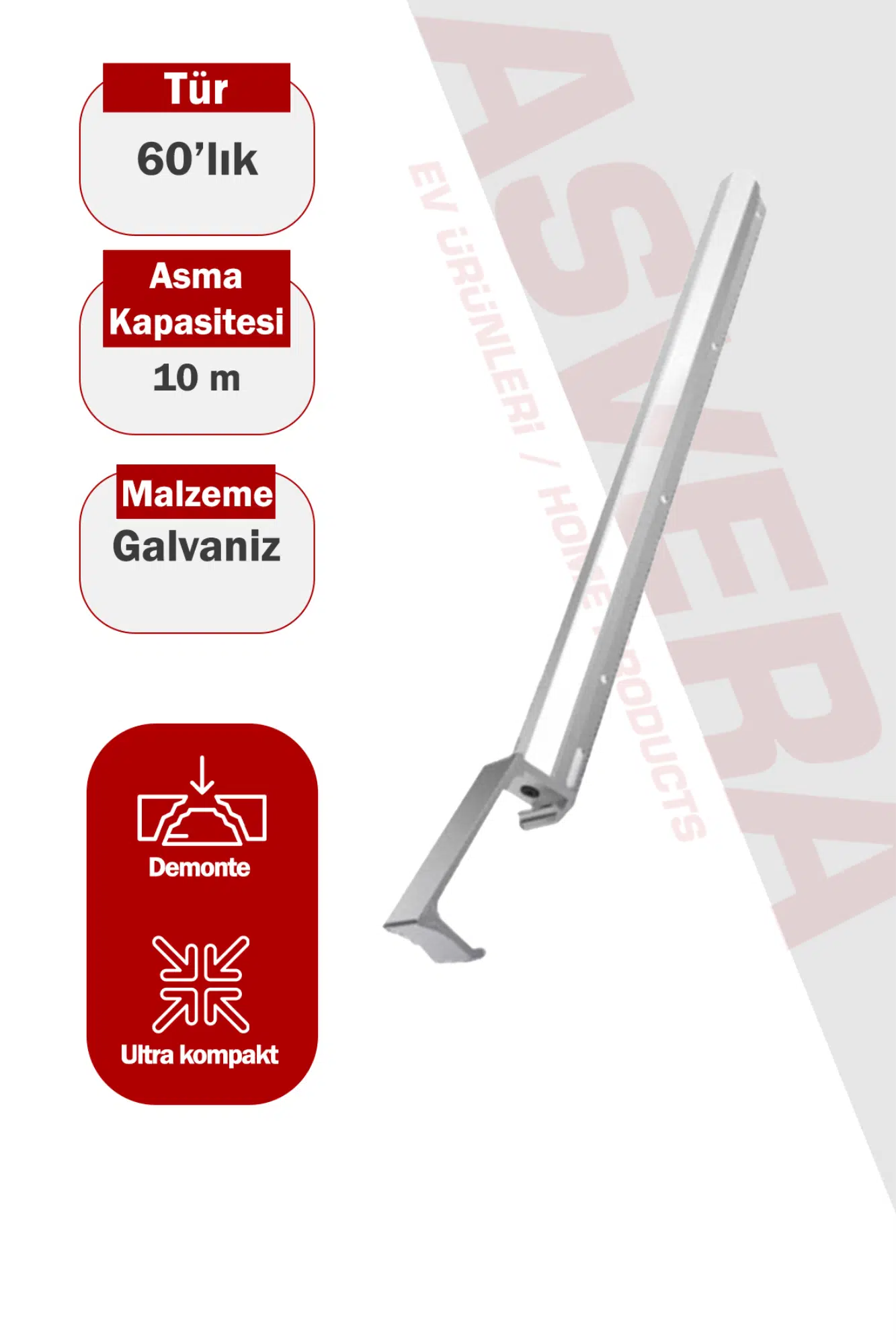 Asvera Ayarlanabilir Kare Balkon Çamaşırlık - 60x25 ve 80x30 Kare Profillere Özel Kurutmalık