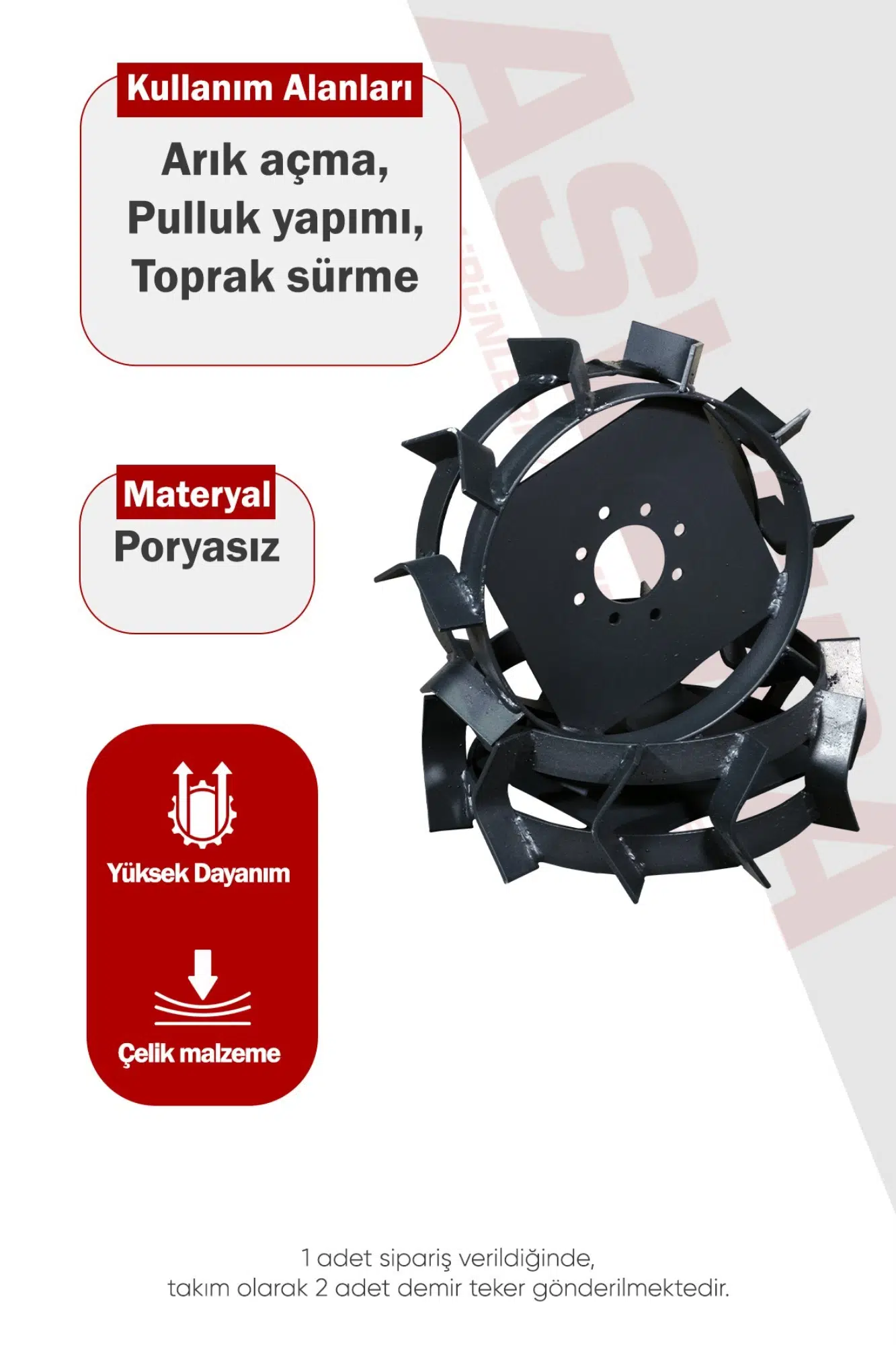 Asvera Çapa Makinesi Demir Teker Takımı 4.00-8 - 5-7.5 HP Uyumlu Arazi Tipi Demir Tekerlek