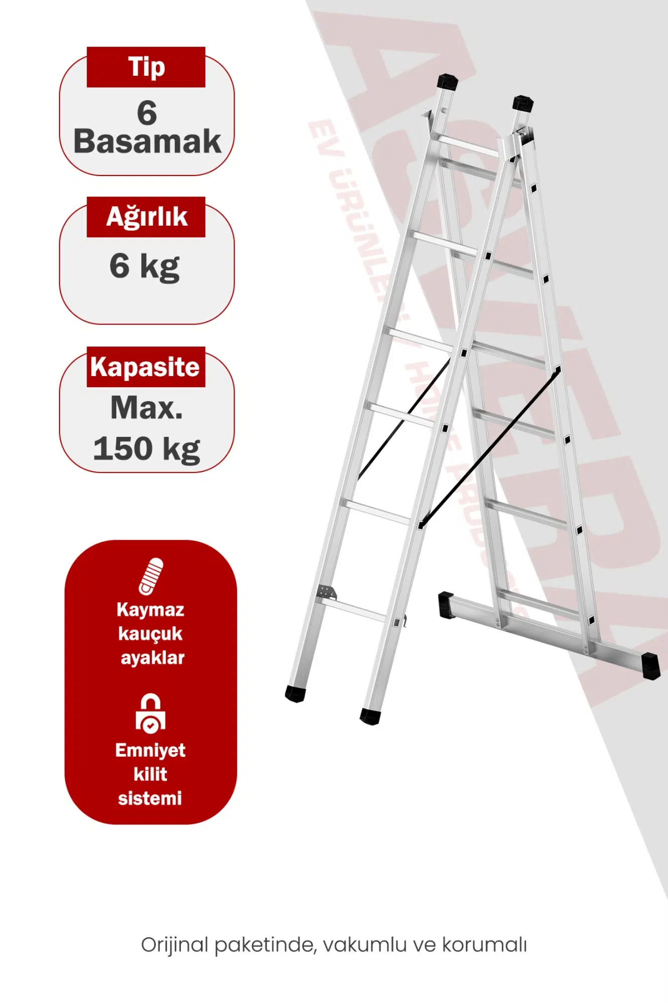 Asvera Endüstriyel 4 Metre A Tipi 2 Parçalı Alüminyum Merdiven - 1.4 mm Profesyonel Merdiven