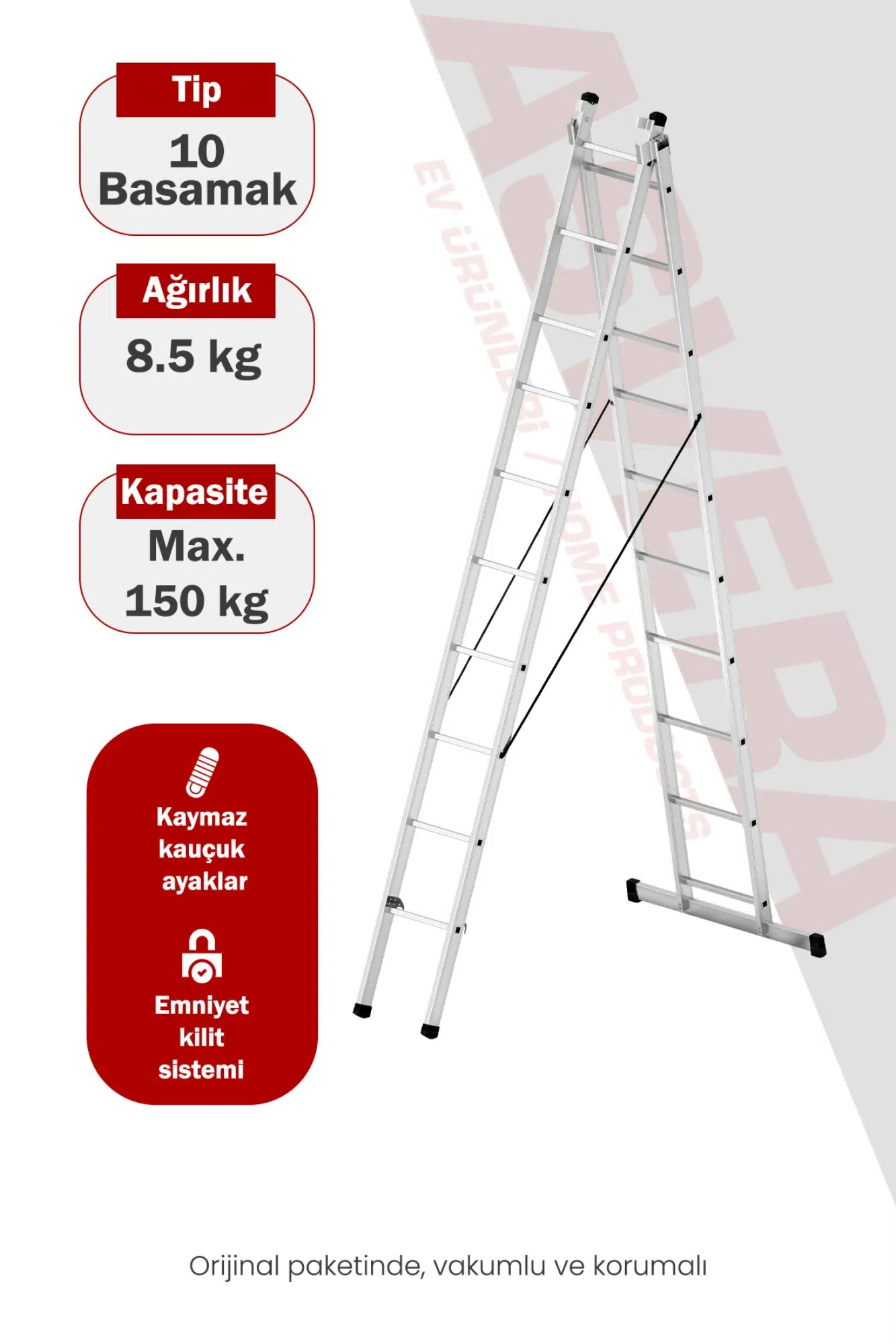 Asvera Endüstriyel 6 Metre A Tipi 2 Parçalı Alüminyum Merdiven - 1.4 mm Profesyonel Merdiven
