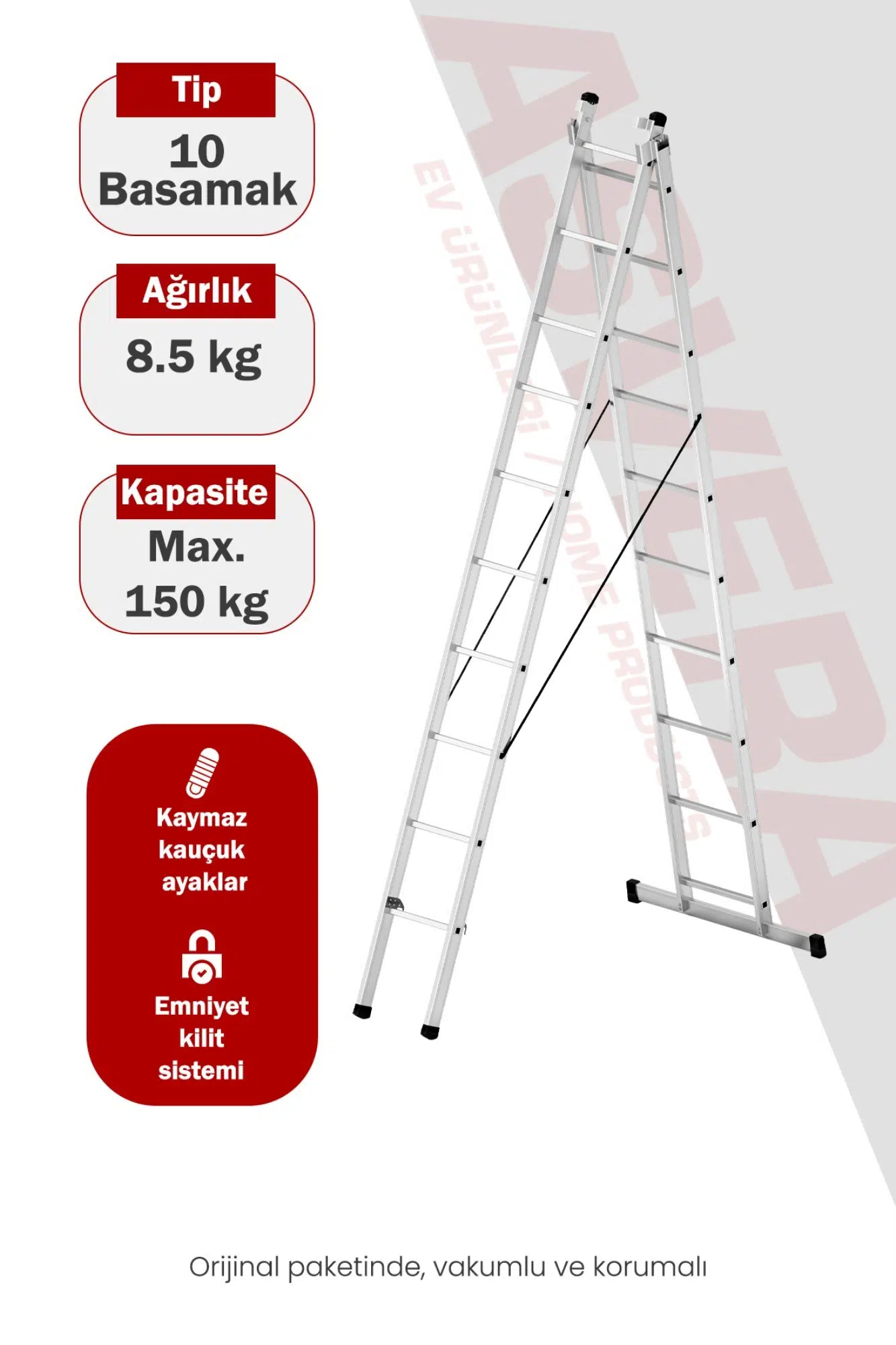 Asvera Endüstriyel 6 Metre A Tipi 2 Parçalı Alüminyum Merdiven - 1.4 mm Profesyonel Merdiven