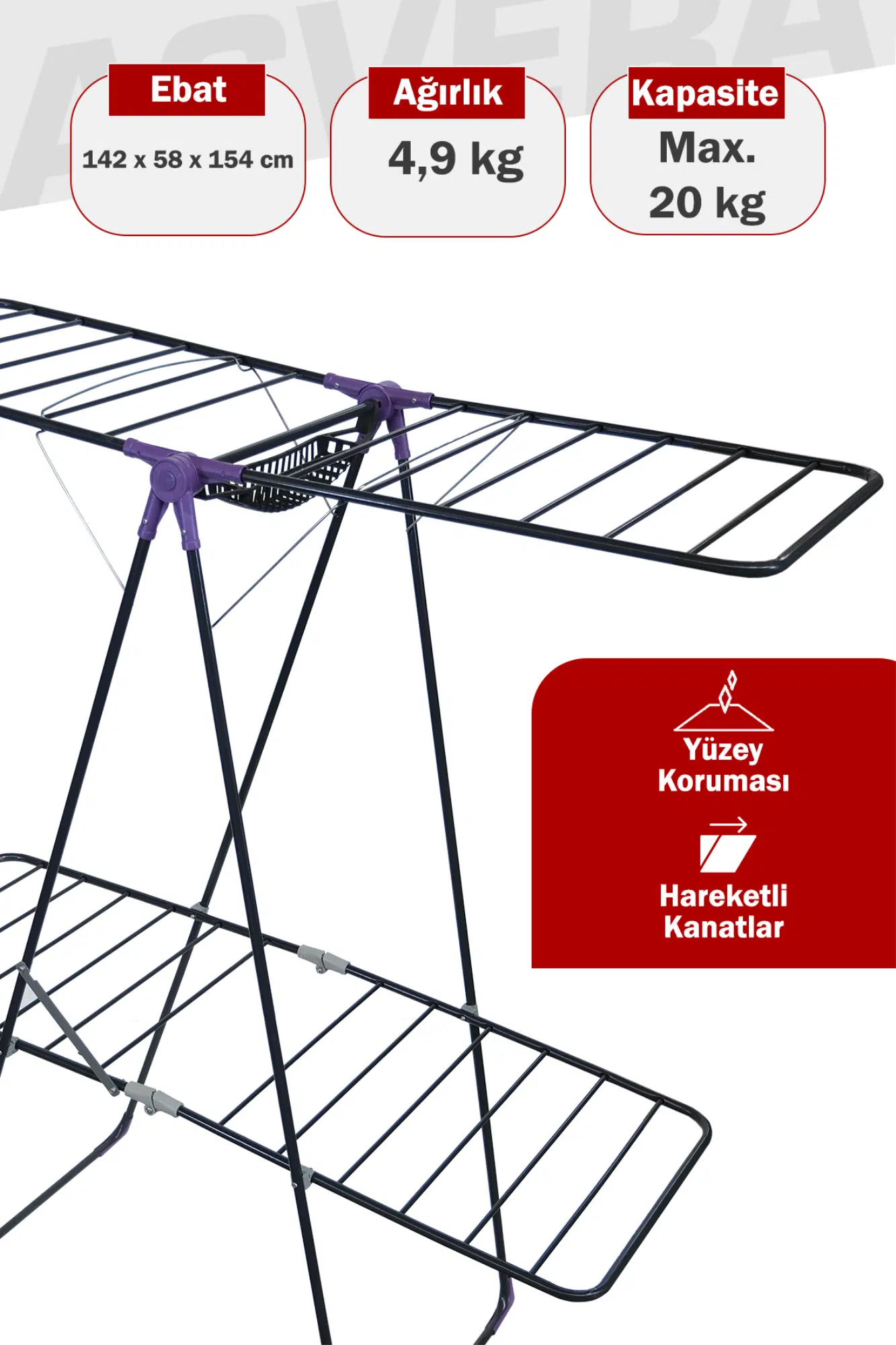 Asvera Eyfel İkiz Full-Hard Kalın Borulu Çamaşır Kurutma Askısı - Dev Kapasite Sağlam Kurutmalık