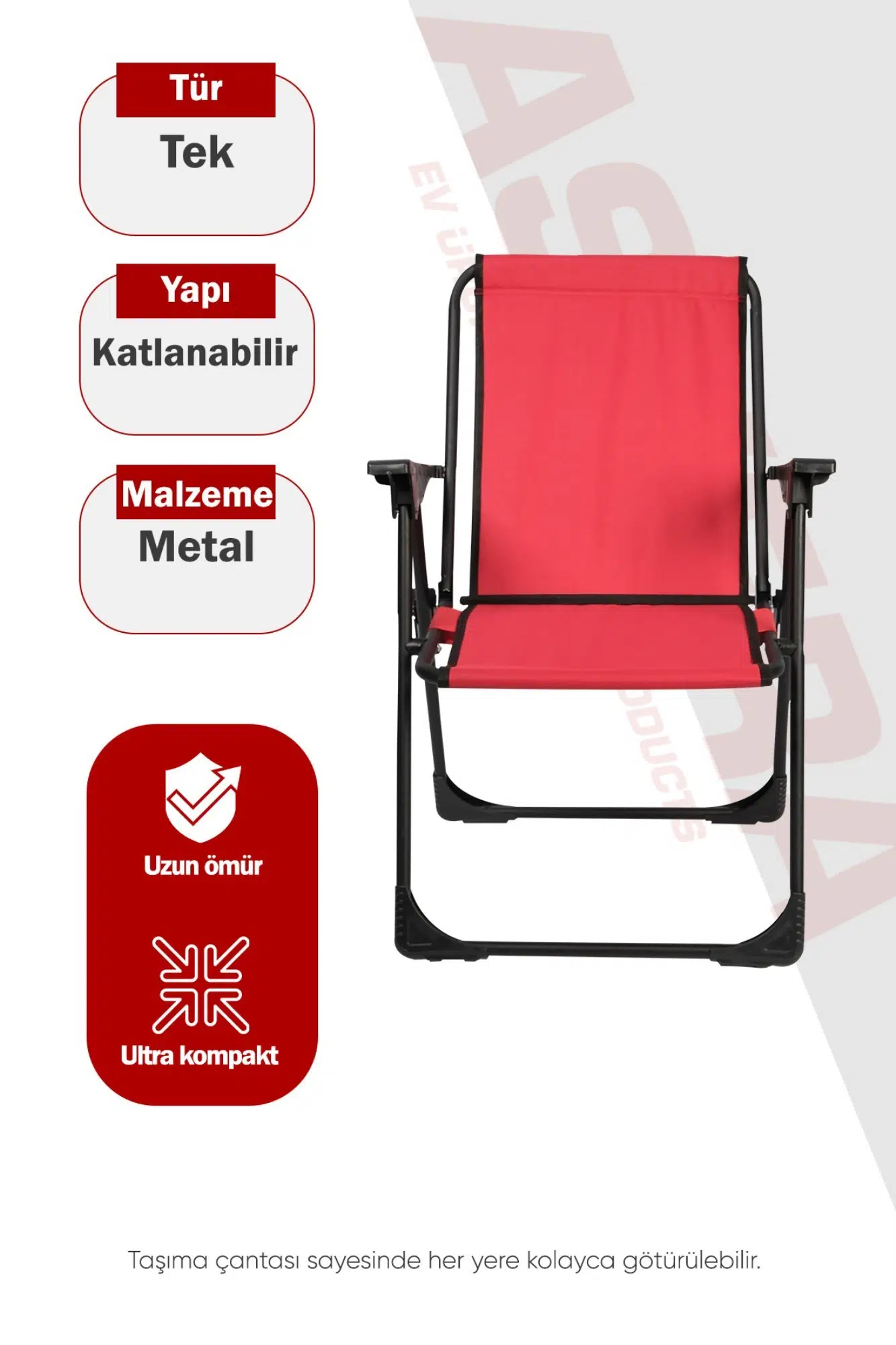 Asvera Katlanabilir Metal Kamp Sandalyesi - Taşıma Çantalı Portatif Piknik Ve Bahçe Sandalyesi
