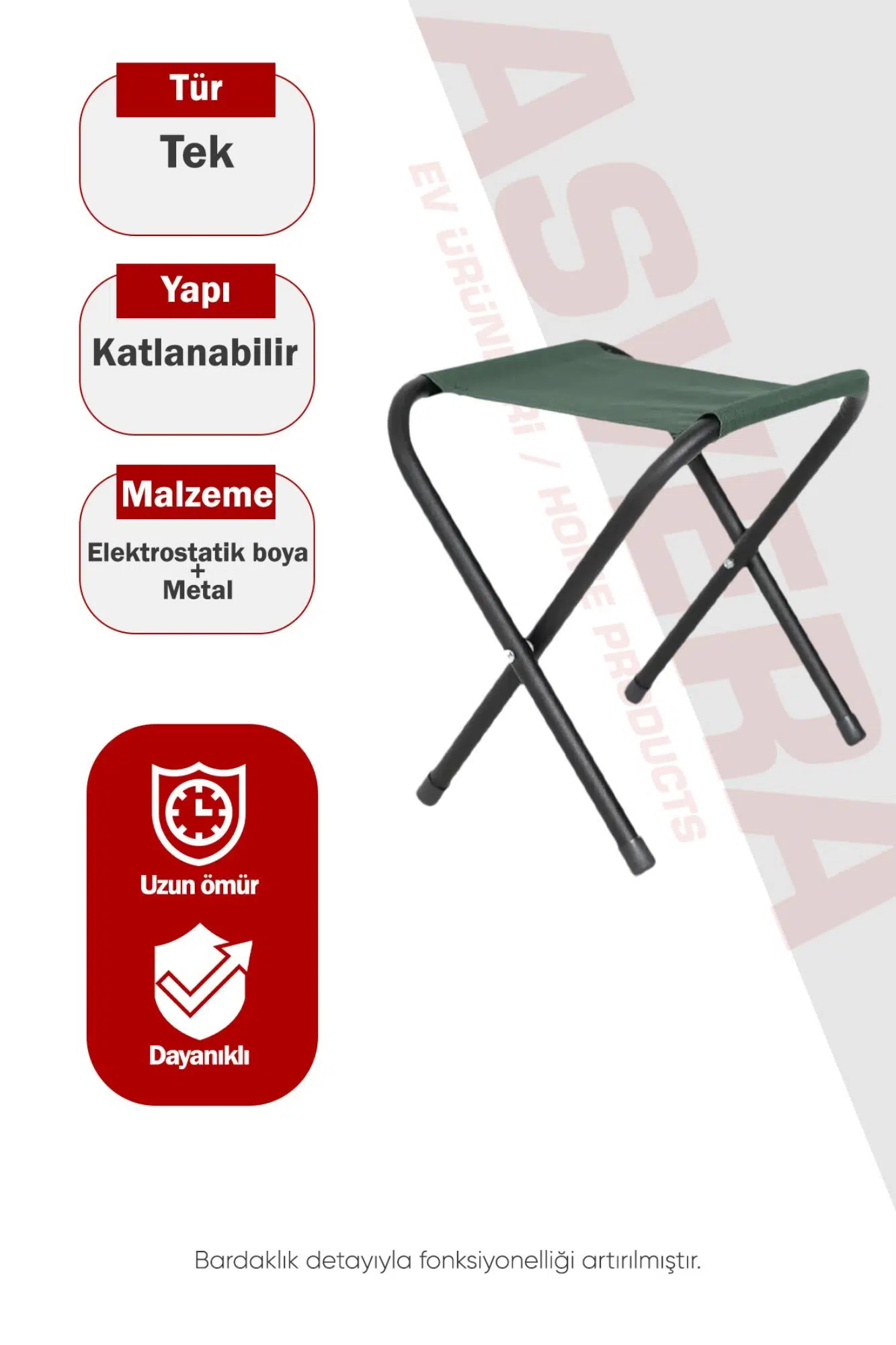 Asvera Katlanabilir Metal Kamp Taburesi - Portatif Balıkçı Piknik Ve Plaj Taburesi