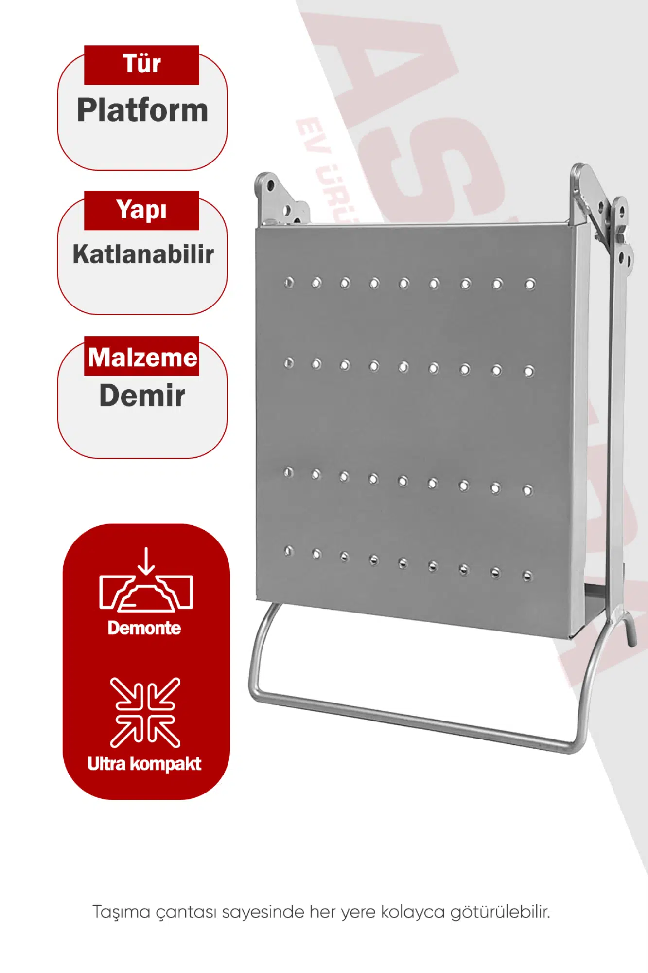 Asvera Merdiven Çalışma Platformu Aparatı - Tüm Merdivenlere Uyumlu Katlanır Çelik Sehpa