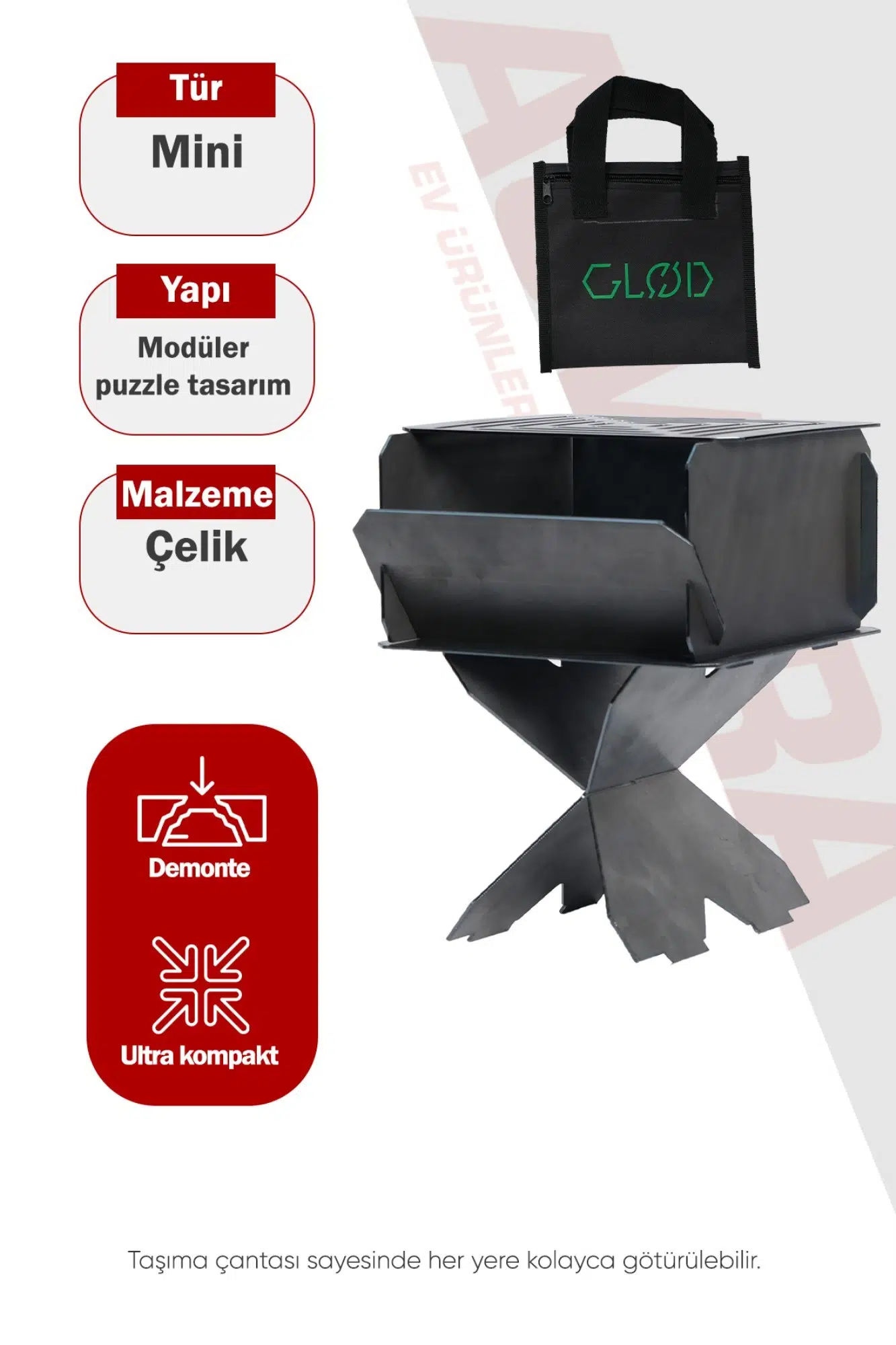 Asvera Portatif Katlanabilir Mini Mangal - 15x15 cm Taşınabilir Cep Tipi Kamp Mangalı
