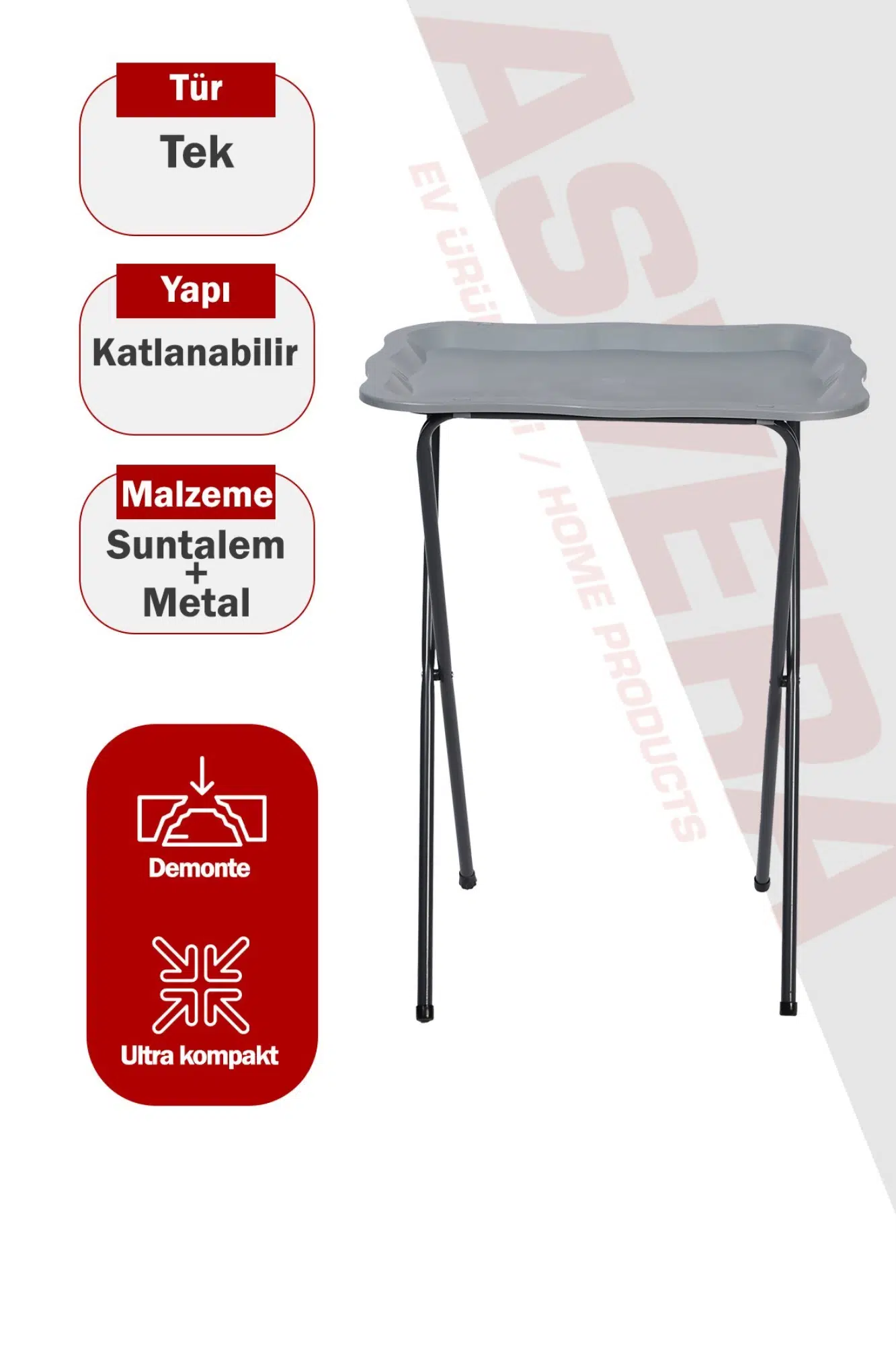 Asvera Zenith Pratik Katlanabilir Kamp Sehpası - Metal Gövdeli Portatif Balkon Ve Piknik Masası