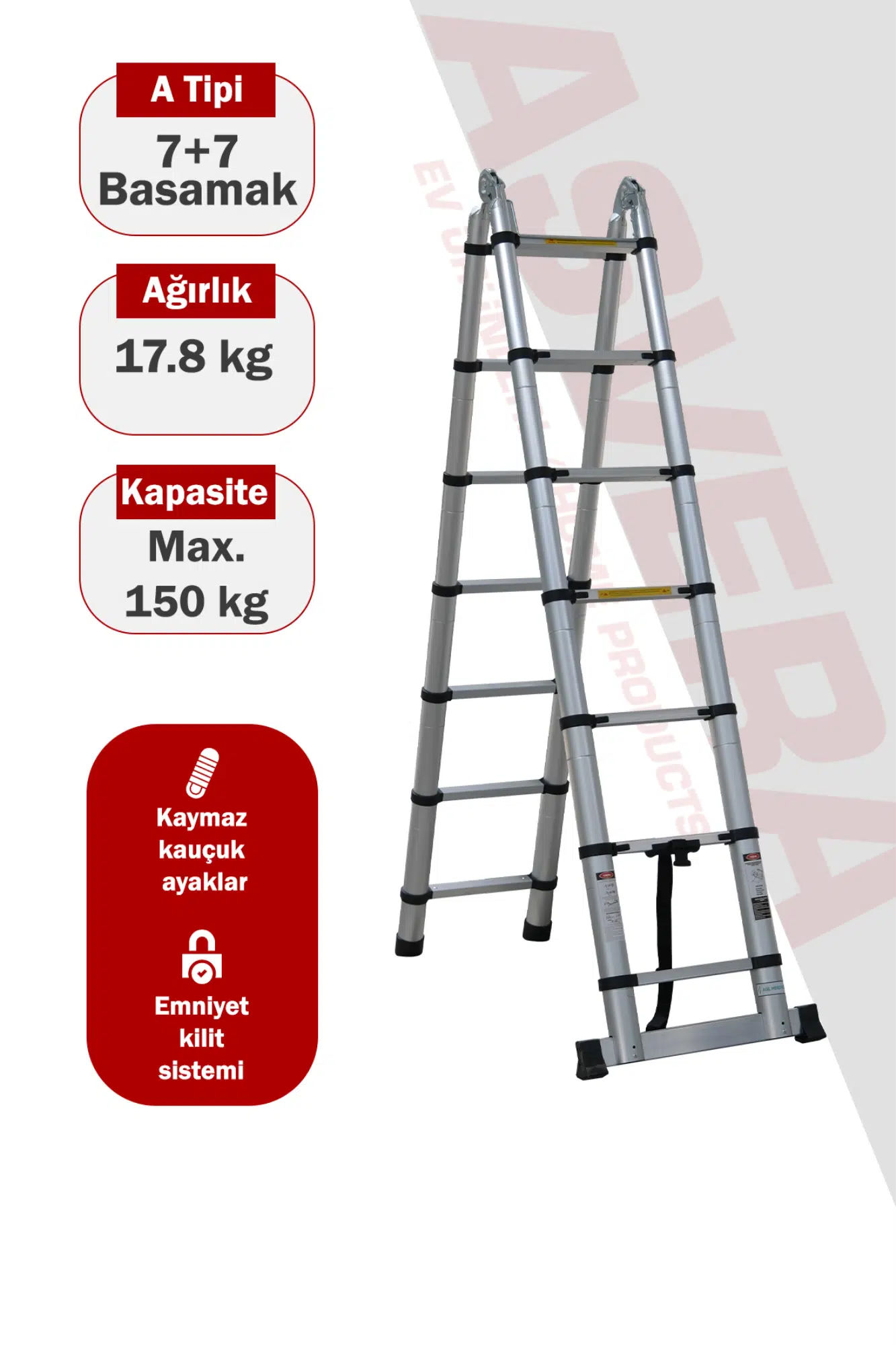 ÇİFT TARAFLI TELESKOPİK MERDİVEN 2.2 M - 7+7 BASAMAK